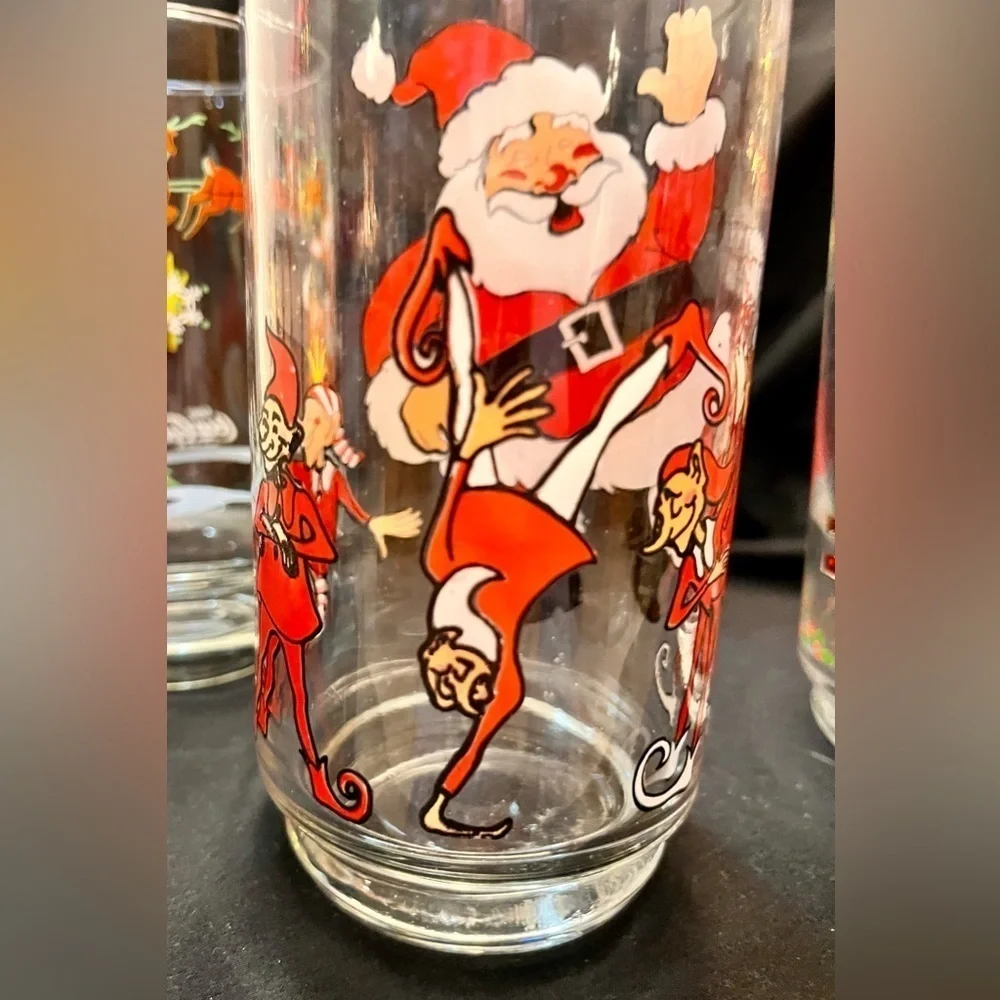 3 Vtg Christmas Tumbler Glasses Mixed Lot Coca Cola McCrory American Greetings